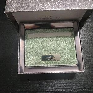 Kate Spade Kenzie Glitter Seawater Green Slim Small Card Holder With Box